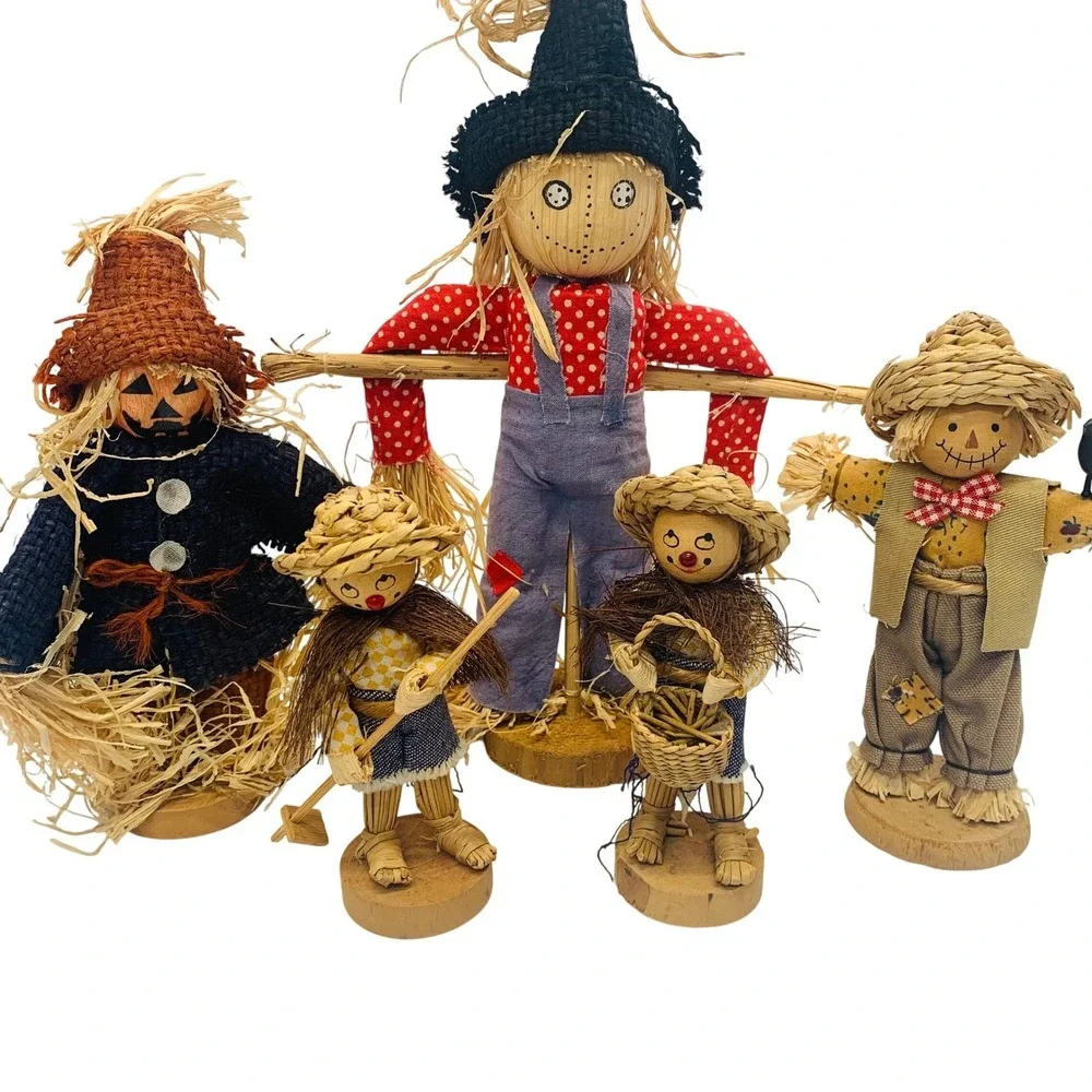 Rustic Scarecrow Figurines set/5 Autumn Harvest Fall Decor Tabletop Decorations